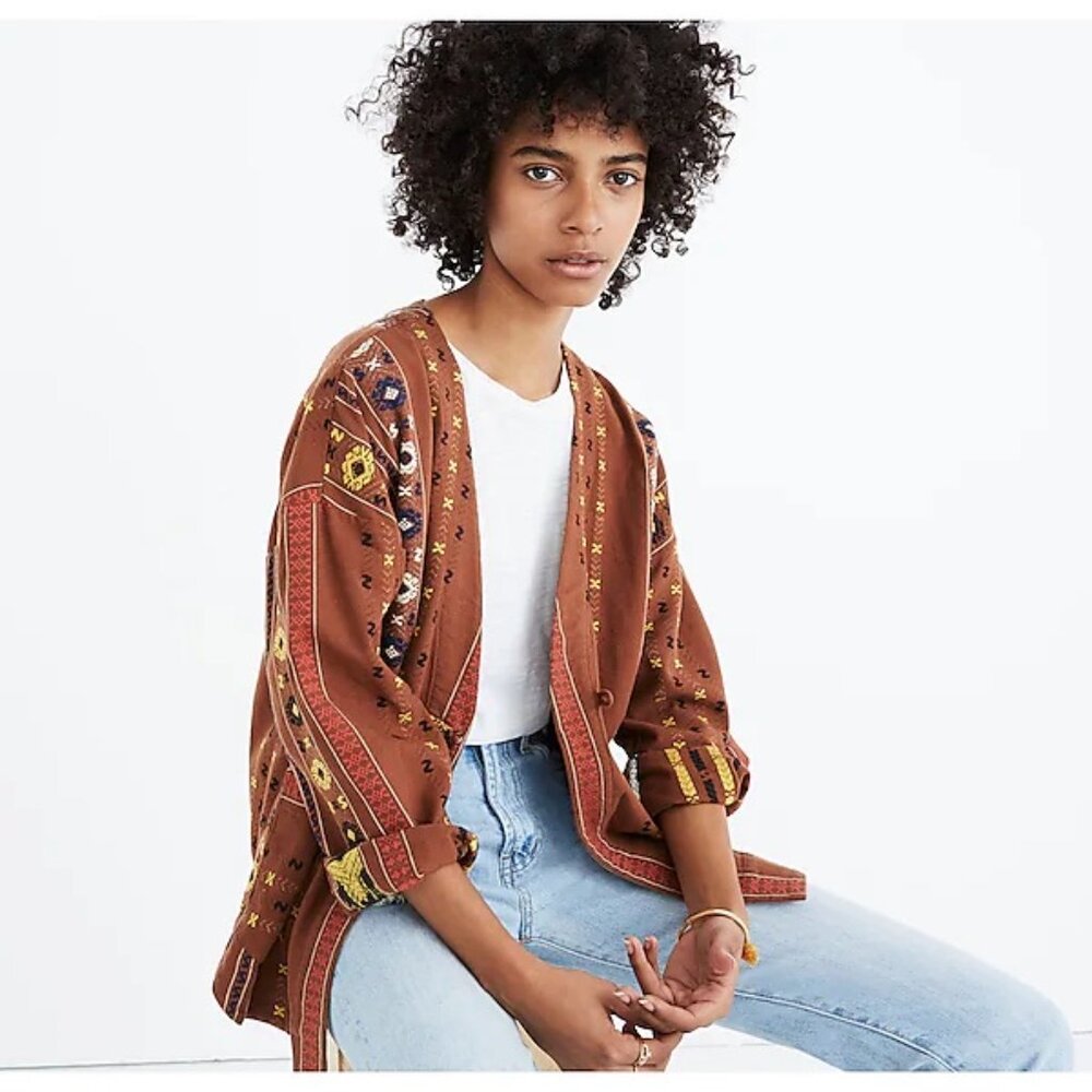EUC Madewell Shirttail Wrap Jacket in Small Brown (Kilim Warm Nutmeg)